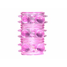 Открытая насадка на пенис Rings Armour с шипиками и шишечками - розовая