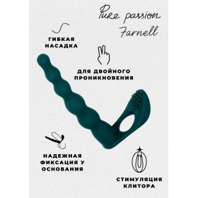 Вибро-насадка для двойного проникновения Pure Passion Farnell с клиторальной щёточкой - зелёная - 17 см