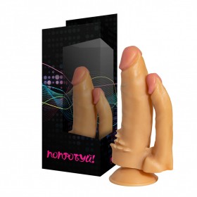 Двойной анально-вагинальный фаллоимитатор Джага-Джага № 11 с шипами на присоске - телесный - 15,5 см