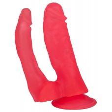 Двойной анально-вагинальный фаллоимитатор с присоской - красный - 17 см