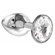 Малая анальная серебристая металлическая пробка Diamond Sparkle Small с прозрачным кристаллом - 7 см