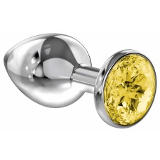 Малая анальная серебристая металлическая пробка Diamond Sparkle Small с жёлтым кристаллом - 7 см