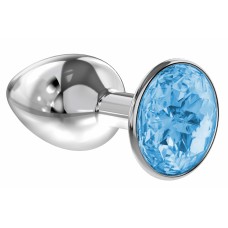Малая анальная серебристая металлическая пробка Diamond Sparkle Small с голубым кристаллом - 7 см
