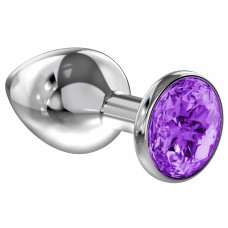 Малая анальная серебристая металлическая пробка Diamond Sparkle Small с фиолетовым кристаллом - 7 см