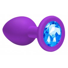 Средняя силиконовая фиолетовая анальная пробка Emotions Cutie Medium с голубым кристаллом - 8,5 см