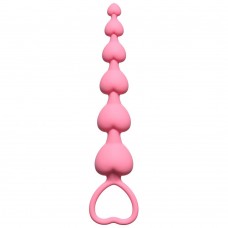 Силиконовая фигурная анальная цепочка Heart's Beads Pink - розовая - 18 см
