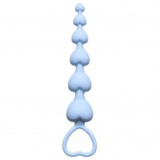 Силиконовая фигурная анальная цепочка Heart's Beads Blue - голубая - 18 см