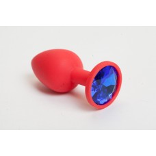 Малая анальная силиконовая пробка 4sexdreaM красная с синим кристаллом - 7 см