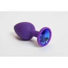 Малая анальная силиконовая пробка 4sexdreaM фиолетовая с синим кристаллом - 7 см