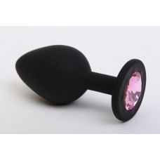 Малая анальная силиконовая пробка 4sexdreaM чёрная с розовым кристаллом - 7 см