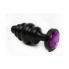Анальная чёрная фигурная металлическая пробка 4sexdreaM с фиолетовым кристаллом - 7,3 см