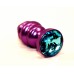Анальная фигурная пурпурная металлическая пробка 4sexdreaM с голубым кристаллом - 7,3 см