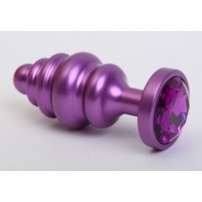 Анальная фигурная пурпурная металлическая пробка 4sexdreaM с фиолетовым кристаллом - 7,3 см