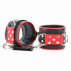 Широкие кожаные наручники с красной окантовкой БДСМ Арсенал - чёрные