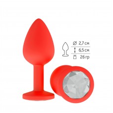 Малая анальная силиконовая пробка Джага Small красная с белым кристаллом - 7 см