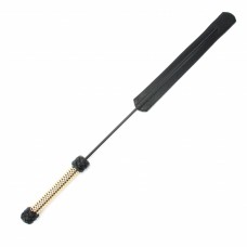 Профессиональный стек БДСМ Арсенал с витой золотистой ручкой, оплетеной натуральной кожей и длинным шлепком - чёрный - 80 см