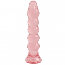 Анальная ребристая пробка-ёлочка Crystal Jellie Anal Plug - розовая - 14 см