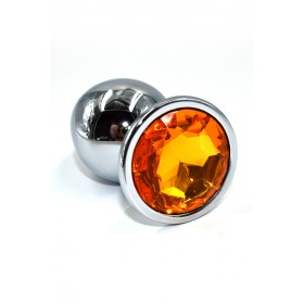 Малая алюминиевая анальная серебристая пробка Kanikule Small с оранжевым кристаллом - 7 cм