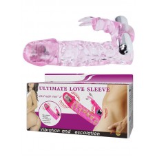 Удлиняющая насадка на пенис ажурная Ultimate Love Sleeve с 2-мя виброэлементами - розовая - 13 см