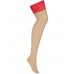 Пикантные чулочки для ношения с поясом Obsessive Blossmina с кружевной красной коронкой - телесные