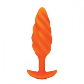 Анальная вибропробка со спиральной поверхностью b-Vibe Swirl Medium - оранжевая - 12,9 см