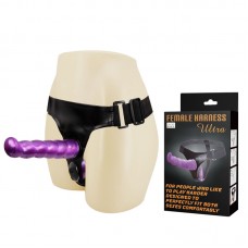 Женский страпон с насадкой и вагинальной пробкой Female Harness Ultra - фиолетовый - 17 см