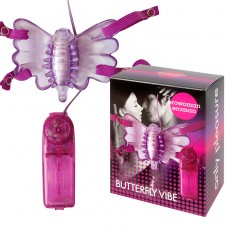 Вибро-бабочка для клитора на ремешках с проводным пультом BUTTERFLY VIBE - фиолетовая