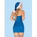 Кокетливый новогодний комплект нижнего белья Obsessive Kissmas: сорочка, чокер, подвязки, шапочка - голубой