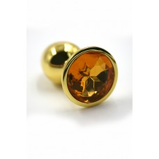 Малая алюминиевая анальная пробка Kanikule Small золотая с оранжевым кристаллом - 7 cм