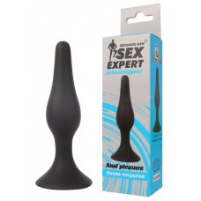 Круглая анальная пробка для новичков Sex Expert с основанием-присоской - чёрная - 11,5 см