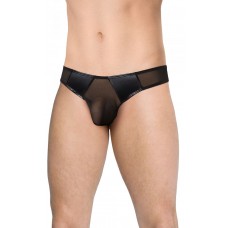 Сексуальные мужские трусы-стринги со вставками из wet-look материала - чёрные