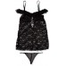 Сорочка с цветочным узором кружев и воланом SoftLine Collection Veronica - чёрная - plus size