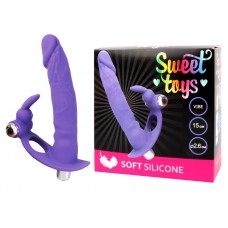 Вибро-насадка для двойного проникновения Sweet toys с клиторальным стимулятором - фиолетовая - 16 см