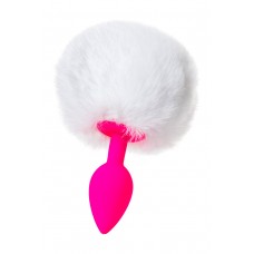 Малая анальная силиконовая пробка с белым хвостиком зайчика ToDo Sweet Bunny - розовая - 13 см